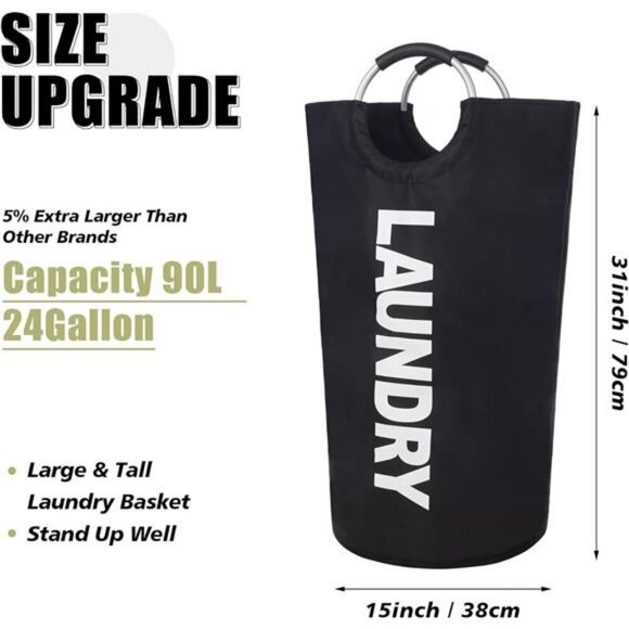 Large Laundry Hamper 90L Foldable Waterproof Clothes Basket with Handles - Picture 2 of 8